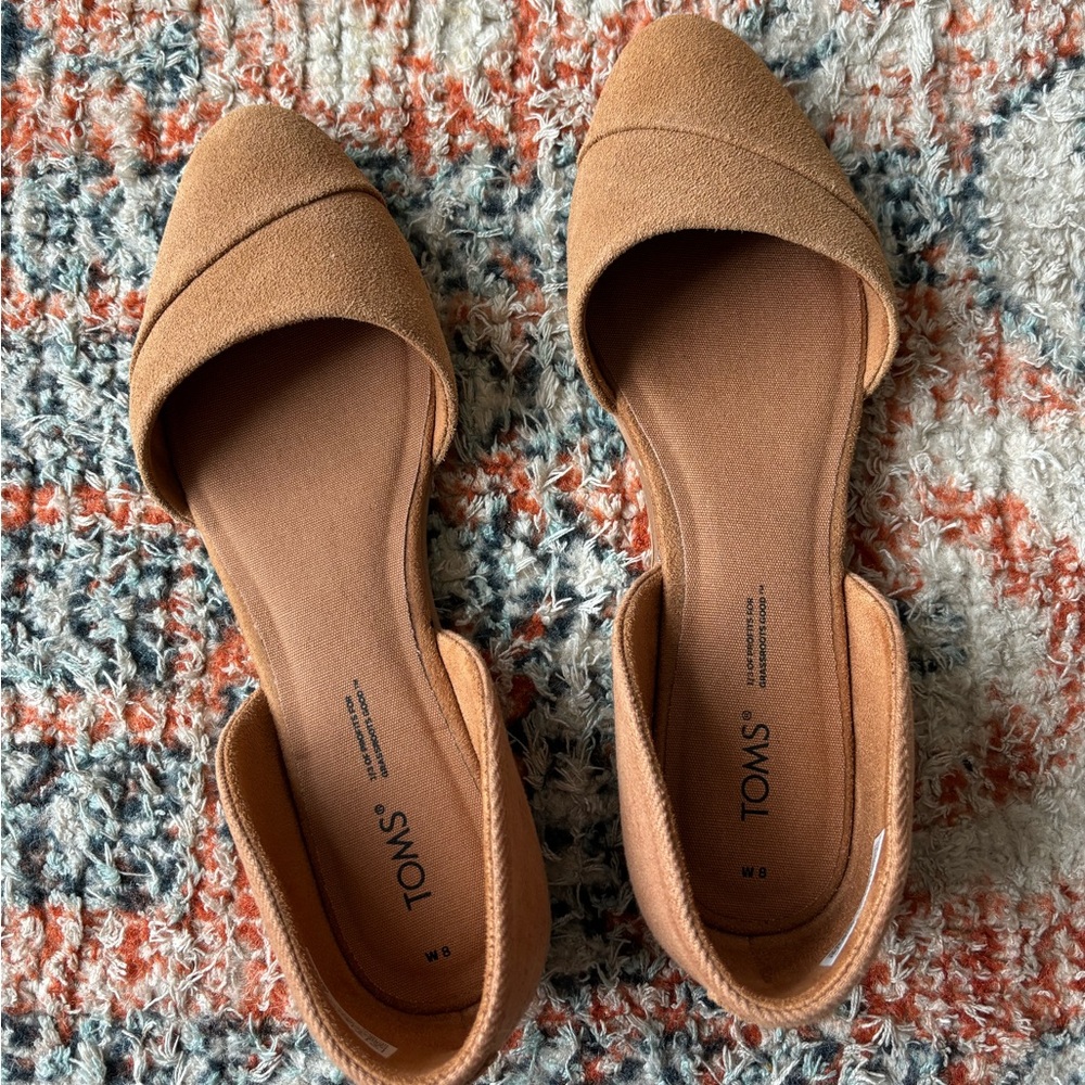 Toms D’orsay Tan Suede Flat - Sz 8